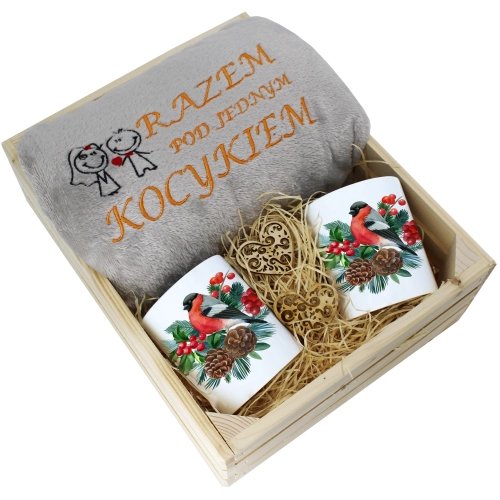PREZENT ŚWIĄTECZNY ZESTAW KOC 160x200 + KUBKI