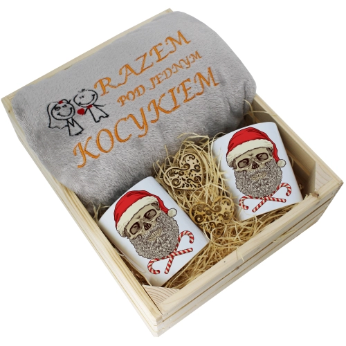 PREZENT ŚWIĄTECZNY ZESTAW KOC 160x200 + KUBKI