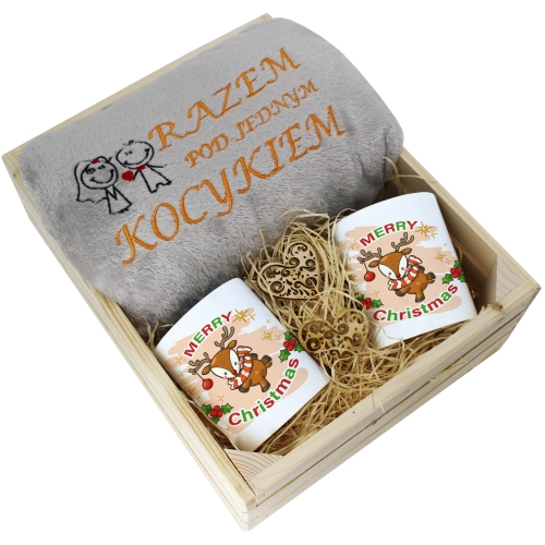 PREZENT ŚWIĄTECZNY ZESTAW KOC 160x200 + KUBKI