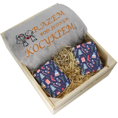 PREZENT ŚWIĄTECZNY ZESTAW KOC 160x200 + KUBKI