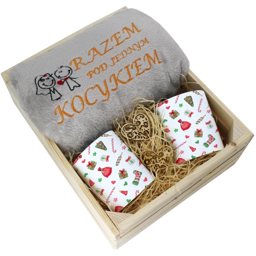 PREZENT ŚWIĄTECZNY ZESTAW KOC 160x200 + KUBKI