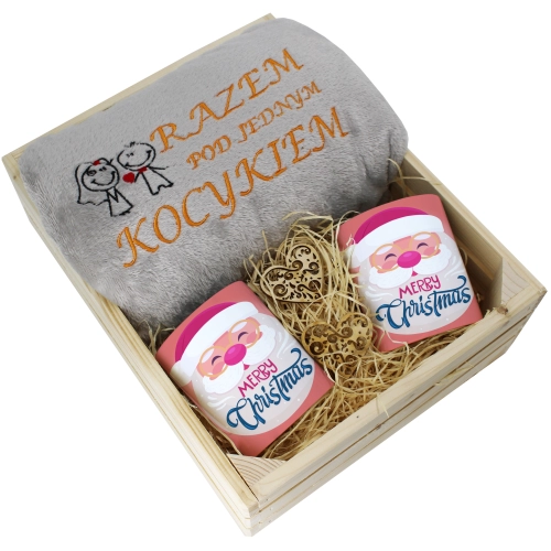PREZENT ŚWIĄTECZNY ZESTAW KOC 160x200 + KUBKI