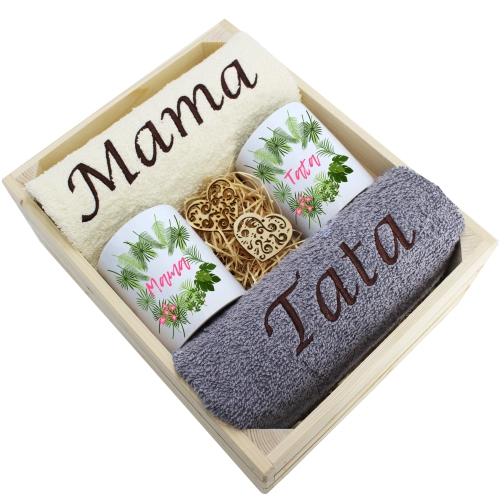 PREZENT DLA MAMY I TATY KOMPLET RĘCZNIKI + KUBKI