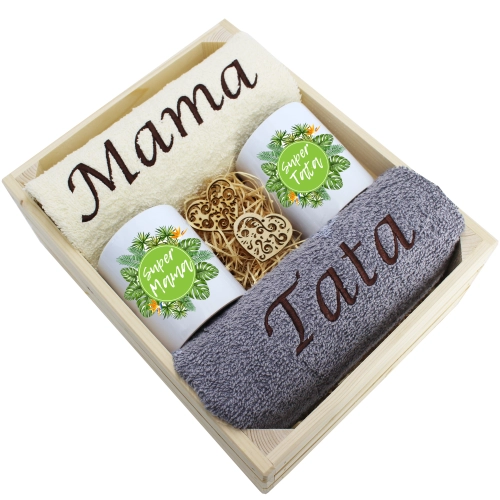 PREZENT DLA MAMY I TATY KOMPLET RĘCZNIKI + KUBKI