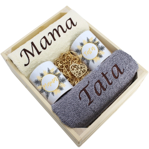 PREZENT DLA MAMY I TATY KOMPLET RĘCZNIKI + KUBKI