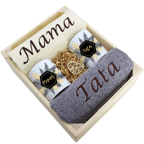 PREZENT DLA MAMY I TATY KOMPLET RĘCZNIKI + KUBKI