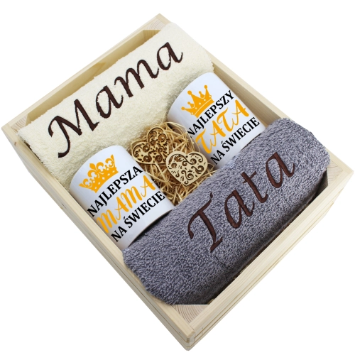 PREZENT DLA MAMY I TATY KOMPLET RĘCZNIKI + KUBKI