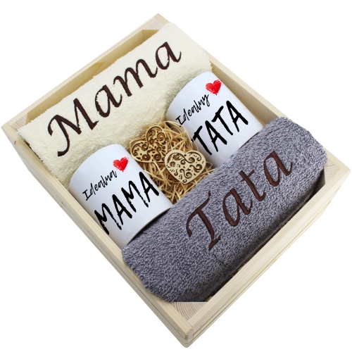 PREZENT DLA MAMY I TATY KOMPLET RĘCZNIKI + KUBKI