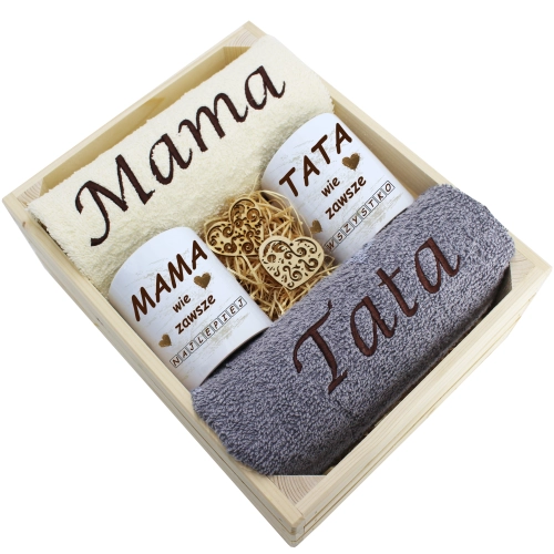 PREZENT DLA MAMY I TATY KOMPLET RĘCZNIKI + KUBKI