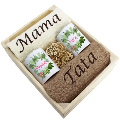 PREZENT DLA MAMY I TATY KOMPLET RĘCZNIKI + KUBKI