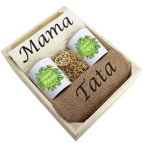 PREZENT DLA MAMY I TATY KOMPLET RĘCZNIKI + KUBKI