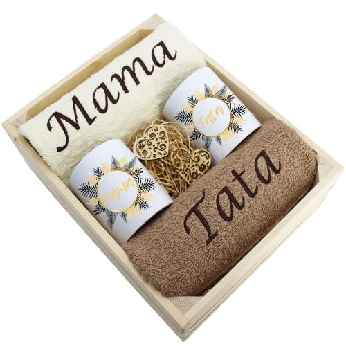 PREZENT DLA MAMY I TATY KOMPLET RĘCZNIKI + KUBKI