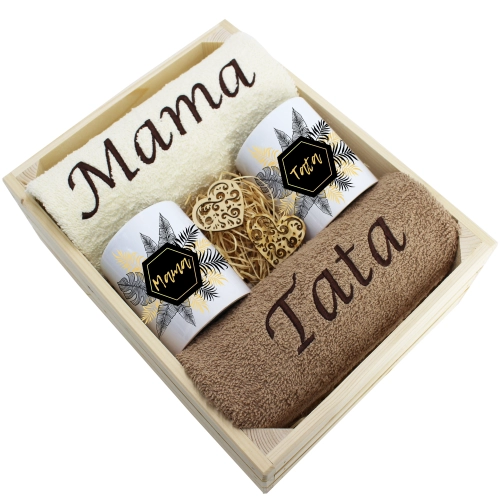 PREZENT DLA MAMY I TATY KOMPLET RĘCZNIKI + KUBKI