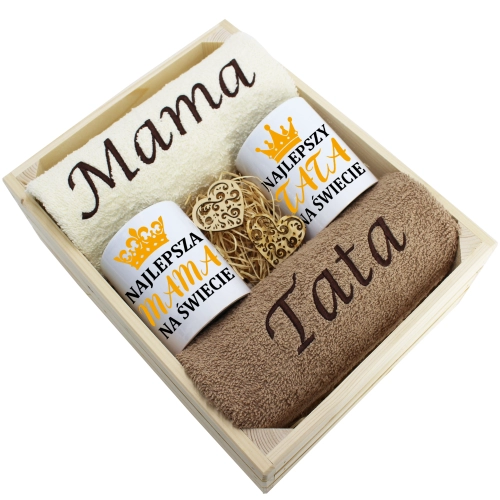 PREZENT DLA MAMY I TATY KOMPLET RĘCZNIKI + KUBKI