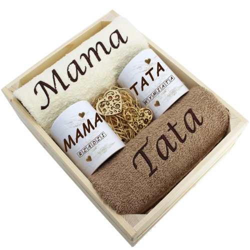 PREZENT DLA MAMY I TATY KOMPLET RĘCZNIKI + KUBKI