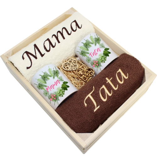 PREZENT DLA MAMY I TATY KOMPLET RĘCZNIKI + KUBKI