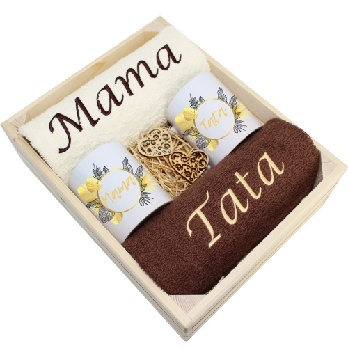 PREZENT DLA MAMY I TATY KOMPLET RĘCZNIKI + KUBKI