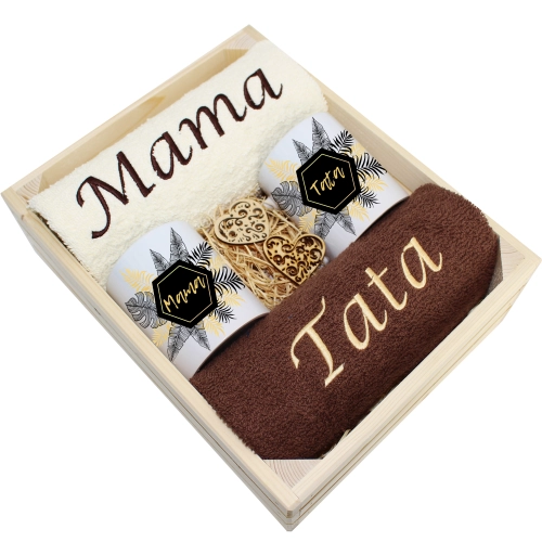 PREZENT DLA MAMY I TATY KOMPLET RĘCZNIKI + KUBKI