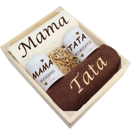PREZENT DLA MAMY I TATY KOMPLET RĘCZNIKI + KUBKI