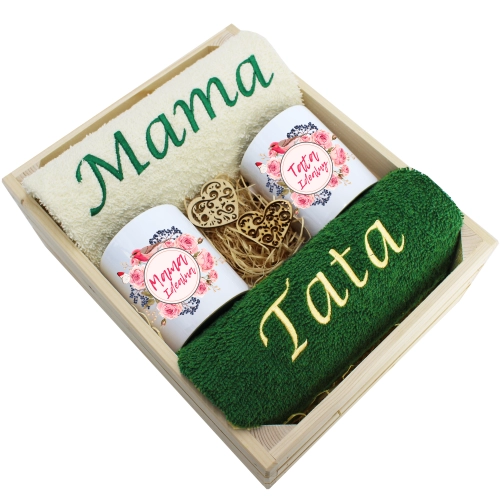 PREZENT DLA MAMY I TATY KOMPLET RĘCZNIKI + KUBKI