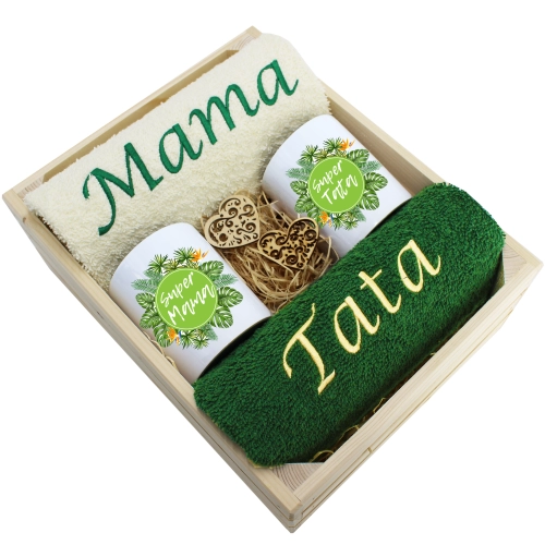 PREZENT DLA MAMY I TATY KOMPLET RĘCZNIKI + KUBKI