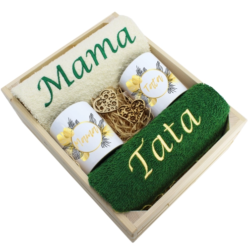 PREZENT DLA MAMY I TATY KOMPLET RĘCZNIKI + KUBKI