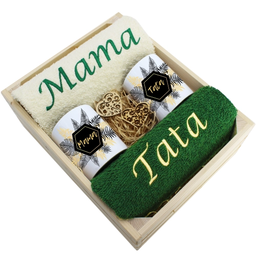 PREZENT DLA MAMY I TATY KOMPLET RĘCZNIKI + KUBKI