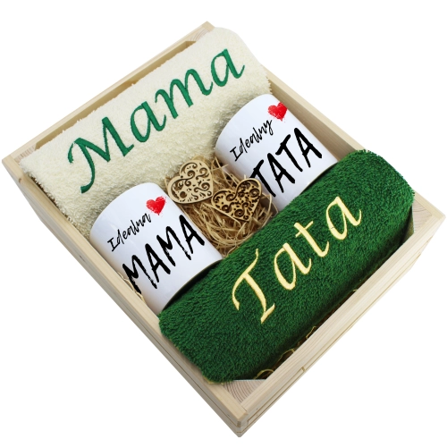 PREZENT DLA MAMY I TATY KOMPLET RĘCZNIKI + KUBKI