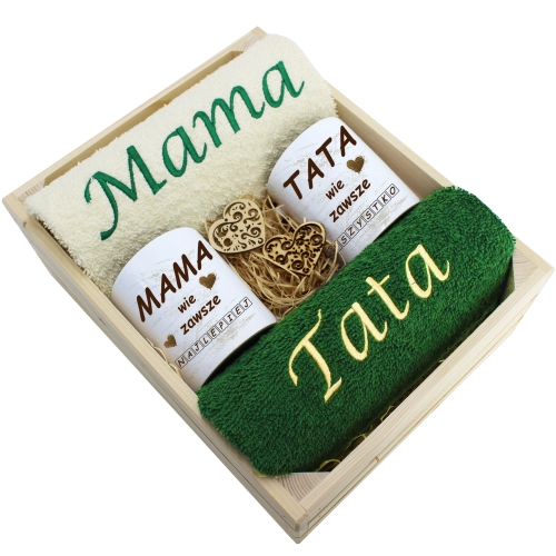 PREZENT DLA MAMY I TATY KOMPLET RĘCZNIKI + KUBKI