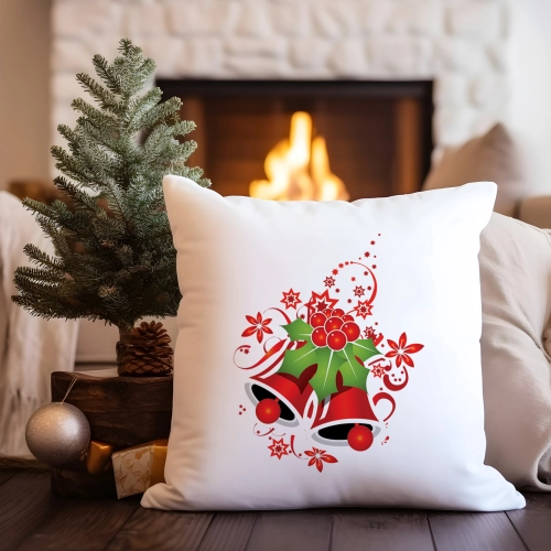 PODUSZKA DEKORACYJNA 40X40 ŚWIĄTECZNA DZWONECZKI