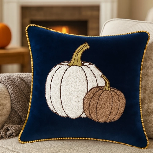 Jesienna poszewka dekoracyjna 40x40 cm z haftem dyni na welurze premium – polska produkcja J&W