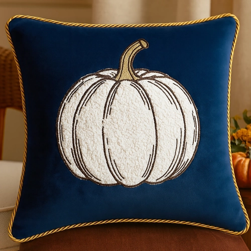 Jesienna poszewka dekoracyjna 40x40 cm z haftem dyni na welurze premium – polska produkcja J&W