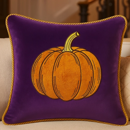 Jesienna poszewka dekoracyjna 40x40 cm z haftem dyni na welurze premium – polska produkcja J&W