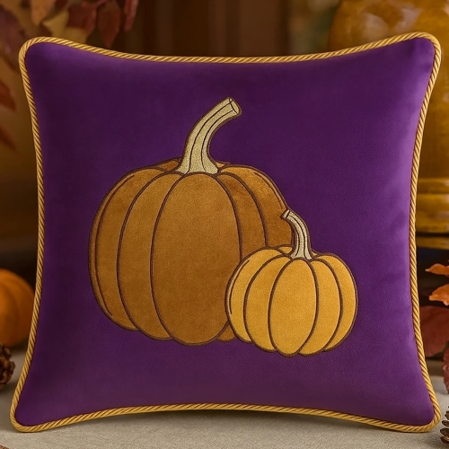 Jesienna poszewka dekoracyjna 40x40 cm z haftem dyni na welurze premium – polska produkcja J&W