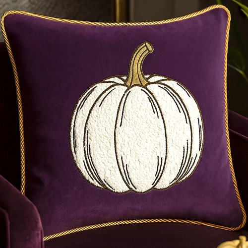 Jesienna poszewka dekoracyjna 40x40 cm z haftem dyni na welurze premium – polska produkcja J&W