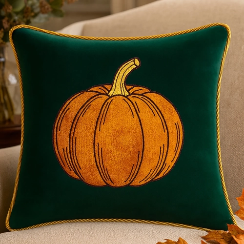 Jesienna poszewka dekoracyjna 40x40 cm z haftem dyni na welurze premium – polska produkcja J&W