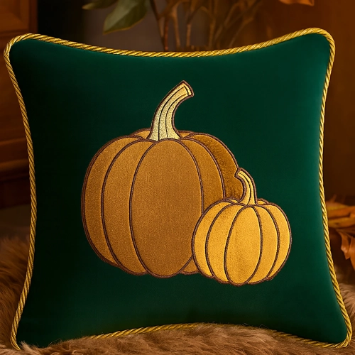 Jesienna poszewka dekoracyjna 40x40 cm z haftem dyni na welurze premium – polska produkcja J&W