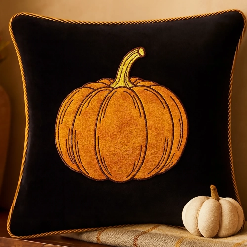 Jesienna poszewka dekoracyjna 40x40 cm z haftem dyni na welurze premium – polska produkcja J&W