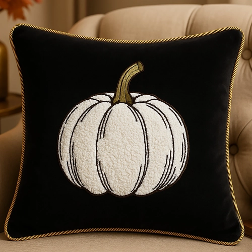 Jesienna poszewka dekoracyjna 40x40 cm z haftem dyni na welurze premium – polska produkcja J&W