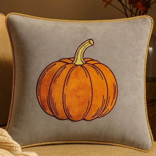 Jesienna poszewka dekoracyjna 40x40 cm z haftem dyni na welurze premium – polska produkcja J&W
