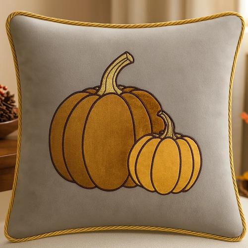 Jesienna poszewka dekoracyjna 40x40 cm z haftem dyni na welurze premium – polska produkcja J&W