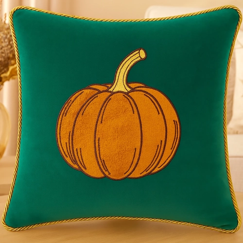 Jesienna poszewka dekoracyjna 40x40 cm z haftem dyni na welurze premium – polska produkcja J&W