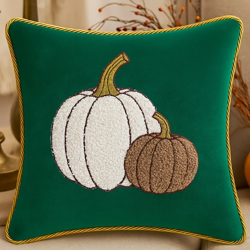 Jesienna poszewka dekoracyjna 40x40 cm z haftem dyni na welurze premium – polska produkcja J&W