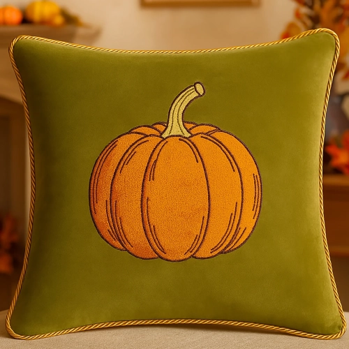 Jesienna poszewka dekoracyjna 40x40 cm z haftem dyni na welurze premium – polska produkcja J&W