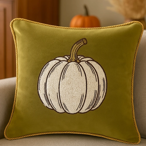 Jesienna poszewka dekoracyjna 40x40 cm z haftem dyni na welurze premium – polska produkcja J&W