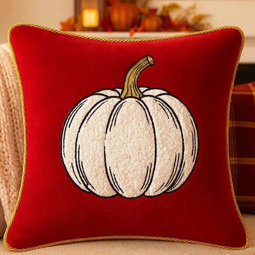 Jesienna poszewka dekoracyjna 40x40 cm z haftem dyni na welurze premium – polska produkcja J&W