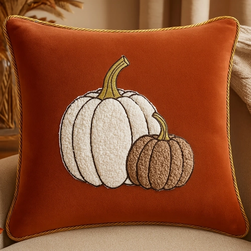 Jesienna poszewka dekoracyjna 40x40 cm z haftem dyni na welurze premium – polska produkcja J&W
