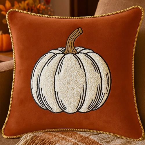 Jesienna poszewka dekoracyjna 40x40 cm z haftem dyni na welurze premium – polska produkcja J&W
