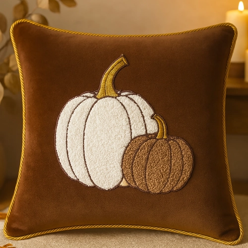Jesienna poszewka dekoracyjna 40x40 cm z haftem dyni na welurze premium – polska produkcja J&W
