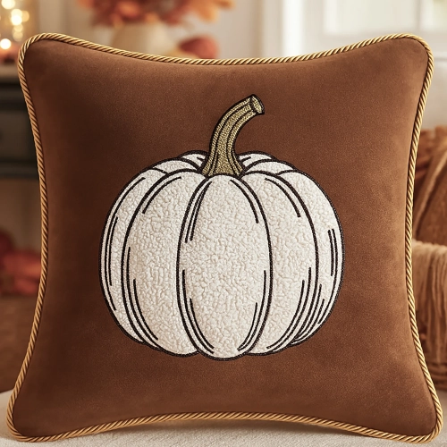 Jesienna poszewka dekoracyjna 40x40 cm z haftem dyni na welurze premium – polska produkcja J&W